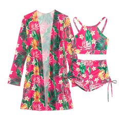 A fancy outfit makes your time at the beach and pool extra special with its elegant style and luxury vibes. Three-piece set: Top, Shorts, Cardigan Colors: Pink, Blue, Purple, Green, Red Floral Print Sizes: S to XL Lining: Polyester Fiber Fabric: Polyester, Elastane High elasticity With chest pad Age: Adult Gender: Female Brand Name: NoEnName_Null Product ID: CJYJ198745501 Note: All sizes are smaller than regular European and American sizes. Choose the larger size if your size is between two size Tropical Swimwear For Beach Party During Resort Season, Chic Swimwear For Summer Beach Party, Pink Summer Swimming Sets, Pink Summer Swimming Set, Summer Red Floral Print Sets, Pink Summer Swimwear Sets, Spring Beachwear Sets With Stretch, Beachy Open Front Swimwear, Pink Beachwear Sets For Swimming