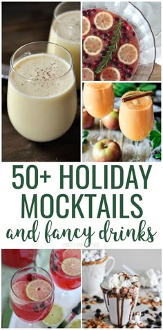 the cover of 50 + holiday cocktails and fancy drinks with text overlaying