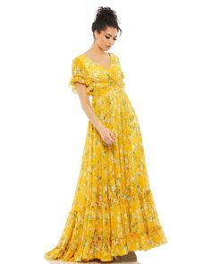 Flounce Sleeve Floral Maxi Dress Short Sleeve Floral Dress, A Line Evening Dress, Formal Dresses With Sleeves, Dress Slip, Chiffon Fashion, Dress Inspo