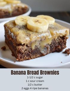 banana bread brownies on a white plate