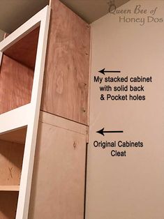 the kitchen cabinets are labeled with labels and instructions for how to put them in place