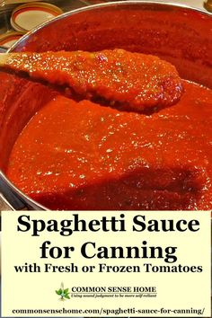 a poster advertising spaghetti sauce for canning with fresh or frozen tomatoes