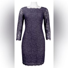 Long Sleeve Back Zipper Lace Sheath Dress. Lined. By Adrianna Papell. This Dress Has Been Made From The Finest And Most Luxurious Fabrics. All Bead Work, Embroidery And Ornamentation Has Been Done Completely By Hand. Size 16m In Gunmetal Retails For $160 Elegant Purple Bodycon Dress, Elegant Spring Lace Dress With Back Zipper, Elegant Purple Lace Mini Dress, Elegant Purple Lace Dress, Bead Work Embroidery, Adrianna Papell Dresses, Lace Sheath Dress, Adrianna Papell, Luxury Fabrics