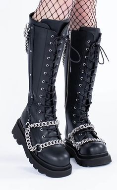 Punk Festival, Demonia Boots, Demonia Shoes, The Baddest, Black Knee High Boots, Black Knees, Goth Punk, Biker Boots, O Ring