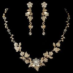 Crystal and Pearl Floral Bridal Jewelry Set in Gold Plating Wedding Jewelry Sets Bridal Jewellery, Bridal Jewelry Set, Pearl Jewelry Wedding, Bridal Fashion Jewelry, Floral Set, Prom Jewelry, Light Ivory, Bridesmaid Jewelry Sets, Silver Jewellery Sets