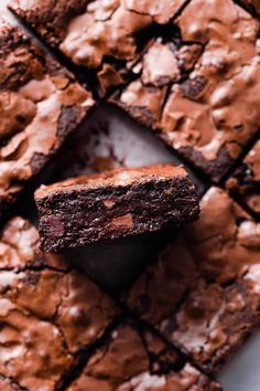 chocolate brownies cut in half and stacked on top of each other