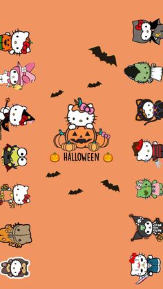 hello kitty halloween stickers on an orange background