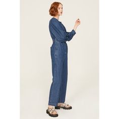 Blue denim (76% Cotton, 21% Hemp, 3% Elastane). Jumpsuit. Long sleeves. Crewneck. 29" inseam. 12" rise. Imported. Dark Wash Straight Leg Overalls For Work, Relaxed Fit Long Sleeve Denim Jumpsuit, High Rise Cotton Denim Jumpsuit For Work, Relaxed Fit Jeans Overall For Work, Indigo Denim Top For Workwear In Spring, Denim Jumpsuit With Pockets For Workwear, Indigo Denim Top For Spring Workwear, Spring Indigo Denim Top For Work, Dark Wash Straight Leg Jumpsuits For Workwear