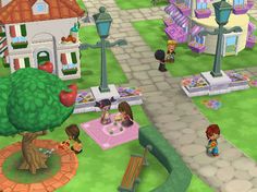 the animal crossing game is being played in an open area with lots of animals and people