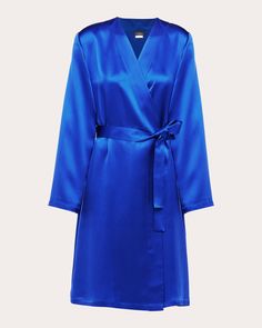 Luxury loungewear at its finest, this short robe is meticulously made from butter-soft silk and cast in a regal blue hue. The wrap-around shape and self-tying belt at the waist add flattering definition to this timelessly elegant layer. Belted waistline Unlined 100% silk Dry clean Made in China Size & Fit Model (wearing size XS): 5ft 10in tall Fits true to size Size XXS: 25.2-26.77in underbust, 22.83-24.41in waist, 33.86-35.43in hips Size XS: 27.17-28.74in underbust, 24.41-25.98in waist, 35.43-37.01in hips Size S: 29.13-30.71in underbust, 25.98-27.56in waist, 37.8-39.37in hips Size M: 31.1-32.68in underbust, 28.35-29.92in waist, 40.16-41.73in hips Size L: 33.07-34.65in underbust, 30.71-32.28in waist, 42.52-44.09in hips Size XL: 35.04-36.61in underbust, 33.07-34.65in waist, 44.88-46.46in hi Yves Klein Blue, Silk Camisole Top, Luxury Nightwear, Luxury Sleepwear, Yves Klein, Luxury Loungewear, Loungewear Luxury, Silk Camisole, Silk Robe