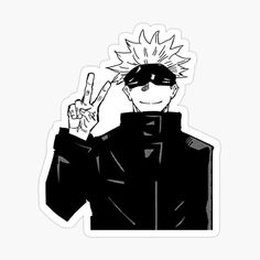 a black and white drawing of a man with his finger up in the air sticker