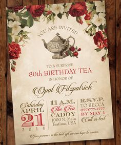 an old fashioned tea party with roses on the front and back, is featured in this image