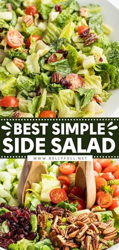 Best Simple Side Salad Green Salad For Thanksgiving, Side Dish For Steak, Easy Green Salad Recipes, Simple Side Salad, Salad Meals, Bbq Salads, Side Salad Recipes