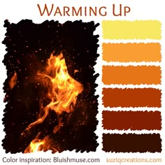 an image of a fire with the words warning up in red, yellow and orange