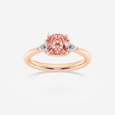 1 3/4 ctw Cushion Lab Grown Diamond Fancy Pink With Trillion Three-Stone Engagement Ring 14K Rose Gold Rose Gold Cushion Cut Morganite Ring, Rose Gold Cushion Cut Ring With Accent Stones, Rose Gold Diamond Rings With Trillion Cut, Elegant Gia Certified Rose Gold Diamond Ring, Rose Gold Three Stone Round Cut Diamond Ring, Rose Gold Three Stone Diamond Ring, Rose Gold Diamond Ring With Three Stones, Elegant Rose Gold Three Stone Diamond Ring, Elegant Rose Gold Three-stone Diamond Ring