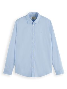 Shirt Blue Fitted Poplin Button-up Shirt, Elegant Everyday Cotton Shirt, Classic Poplin Shirt For Business Casual, Classic Everyday Slim Fit Shirt, Classic Poplin Tops For Business Casual, Casual Poplin Shirt With Spread Collar, Smart Cotton Shirt For Spring, Spring Blue Poplin Shirt, Spring Business Casual Poplin Shirt