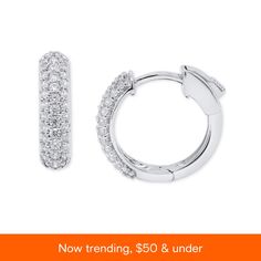 in stock Fine Jewelry White Gold Small Hoop Diamond Earrings, Vs Clarity Diamond Huggie Earrings, Huggie Diamond Earrings With Vs Clarity, Diamond Hoop Earrings Fine Jewelry, Fine Jewelry Huggie Earrings With Brilliant Cut, Vvs Clarity Small Hoop Diamond Earrings, Fine Jewelry White Gold Huggie Earrings With Pave Setting, Fine Jewelry Huggie Earrings With Diamond Accents, Classic Huggie Jewelry With Pave Setting