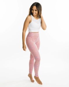 The orangey-pink hue of a desert's sunrise (and its deadliest inhabitants) inspired this reptilian design. But don't let its scaly appearance deceive you—this legging's fabric is all about smooth, sweat-wicking, anti-chafe compression. Desert Sunrise, Don't Let, Pink, Fabric