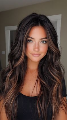 Dark Fall Hair Colors For Brunettes Long Fall Hair Colors For Brunettes, Fall Hair Colors Dark, Hair Colors Dark, Dark Fall Hair Colors, Dark Fall Hair, Auburn Highlights, Long Hair Trends