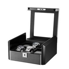 Carbon Fiber Black Watch Box with Lock and 6 Slots Watch Storage Box, Watch Storage, Wooden Watch, Organization Boxes, Stylish Watches, Wooden Case, Watch Box, Tag Heuer, Watch Case