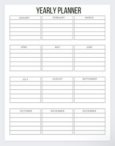 the printable year planner is shown in black and white