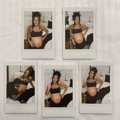 four polaroid photos of a pregnant woman