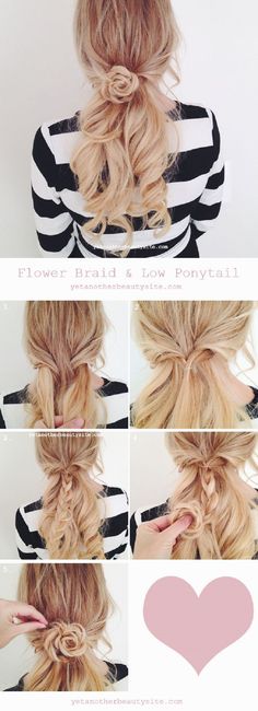 DIY your photo charms, 100% compatible with Pandora bracelets. Make your gifts special. Queue de cheval avec une tresse enroulée en forme de rose <3 Crown Hairstyle, Braided Crown, Flower Braids, Hairstyle Tutorials, Spring Hairstyles, Short Hairstyle, Hair Tutorials, Pretty Hair