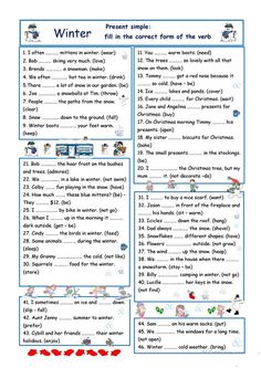 a printable winter worksheet with words and pictures on the front page,