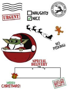 christmas stickers with an image of a baby yoda in a sleigh