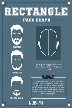 What Facial Hairstyle Matches A Rectangular Face Shape? Want to grow some facial hair but don't know what beards style will suit your face shape best? Keep your eyes peeled to our guide with beauty articles and posts for guys who want to choose the face haircut that will accentuate their most attractive facial features while disguising the least. #beard #beards #beardstyles #menshaircuts #menshairstyles Rectangular Face, Rectangular Face Shape, Rectangular Face Hairstyles, Beard Vs No Beard, Rectangle Face Hairstyles, Hairstyles For Rectangular Faces, Eyebrow Tutorial Shaping, Types Of Facial Hair, Rectangle Face Shape