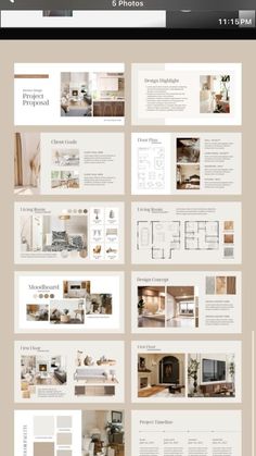 the interior design presentation is displayed on an iphone device, with multiple images and text