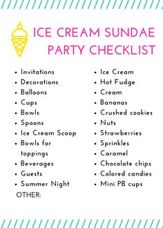 an ice cream sundae party checklist