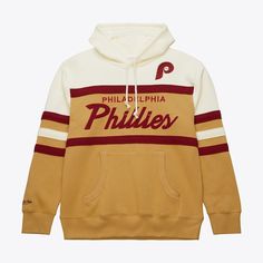 Men's  Tan Philadelphia Phillies Head Coach Fleece Pullover Hoodie Kids Journal, Philadelphia Phillies, Mitchell & Ness, Team Colors, Pocket Pouch, Soft Fabric, Philadelphia, Pullover Hoodie, Soft Fabrics