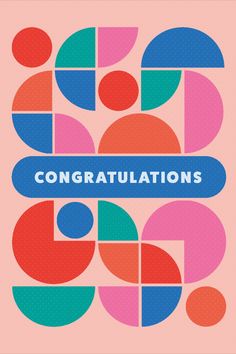 congratulations card greetings card mid century modern geometric design in pink and red Modern Greeting Card Design, Graduation Graphic Design, Colourful Business Cards, Congrats Card Design, Congratulations Card Design, Corporate Cards Greeting, Library Marketing, Advert Design, Creative Upcycling