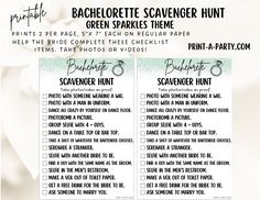 the printable bachelor scavenger hunt for green sparkles is shown in black and white