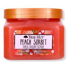 Peach Sorbet Shea Sugar Body Scrub - Tree Hut | Ulta Beauty Peach Sorbet, Sephora Skin Care, Peach Fruit, Exfoliating Body Scrub, Sugar Body, Natural Exfoliant, Sugar Body Scrub, Apricot Kernels, Skin Care Items