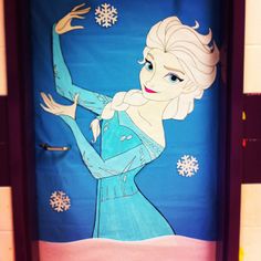 a frozen princess door is decorated with snowflakes