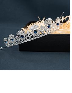 Sapphire Blue CZ Wedding Tiara and Earring Set Sapphire Wedding Theme, Wedding Day Earrings, Empress Alexandra Feodorovna, Quinceanera Tiaras, Empress Alexandra, Wedding Day Accessories, Alexandra Feodorovna, Royal Crowns, Blue Crown