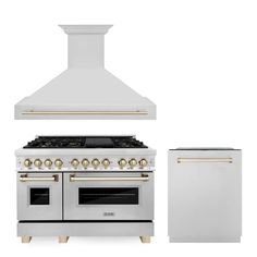 48 Autograph Edition Kitchen Package with Stainless Steel Zline Autograph Edition, Zline Kitchen, Professional Appliances, Range Hood Filters, Utensil Rack, Kitchen Appliance Packages, Gold Knobs, Dual Fuel Ranges, Wall Mount Range Hood