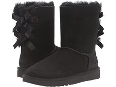 Ugg Bailey Bow, Black Ugg Boots, Womens Black Booties, Bailey Bow Uggs, Ugg Bailey, Bailey Bow, Black Uggs, Black Boots Women, Women Leather