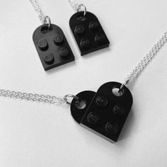 Hand Crafted Jewelry | Black Lego Heart Necklace For Couples Besties | Poshmark Lego Necklace, Bf Stuff, Lego Heart, Bff Rings, Tab Crafts, Bff Jewelry, Necklaces Set, Heart Necklaces, Necklaces Silver