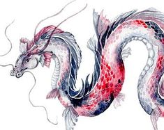 a watercolor painting of a red and black dragon