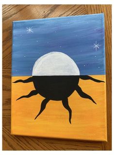 an acrylic painting of a sun with stars in the sky