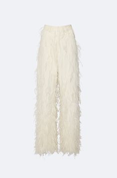 Stretch cotton twill slouchy pant with feathers. Relaxed Fit. Size up for an oversized fit. Material: 98% Cotton, 2% Elastane Care: Clean By Fur Specialist Only Fur Pants, How To Style A Maxi Dress, Design Your Own Shoes, Feather Embroidery, Slouchy Pants, Fur Top, Feather Dress, Silk Pants, Twill Pants