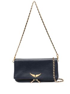 navy blue calf leather gold-tone logo plaque gold-tone hardware foldover top with magnetic fastening two-way zip fastening detachable leather and chain-link shoulder strap rear zip-fastening pocket main compartment internal slip pocket Zadig Et Voltaire Bag Navy, Zadig And Voltaire Bag, Navy Blue Bag, Navy Purse, Fits Inspiration, Bags Black, Navy Gold