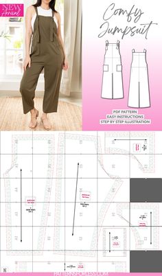 Overall Wide Leg Jumpsuit Sewing Pattern Jumpsuit Pattern Sewing Free, Jumpsuit Pattern Free, Jumpsuit Sewing Pattern, Jumpsuit Sewing, Dress Sewing Patterns Free, Jumpsuit Pattern Sewing, Ayurvedic Healing, Outfits Woman, Sewing Instructions