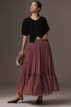 By Anthropologie Tiered Tulle Maxi Skirt Extra Dresses, Chiffon Maxi Skirt, Tulle Maxi Skirt, Anthropologie Skirt, Pink Fits, 50 Fashion, Bottom Clothes, Spring Fashion, Dress Skirt