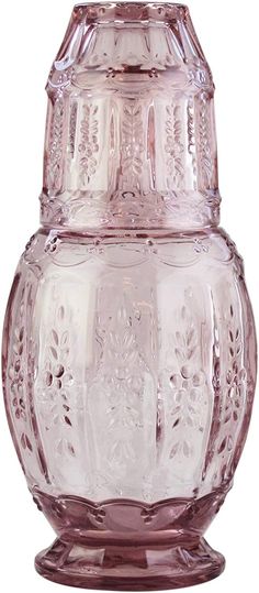 Elle Décor Vintage Bedside Water Carafe With Tumbler – Elegant Pitcher and Matching Drinking Glass Doubles As Lid For Guest Room, Office-Makes A Gift, 4.7x10.4, Pink Elegant, smart design – With a matching tumbler that also conveniently serves as a lid, this stylish carafe is the perfect addition to your nightstand array Make guests feel special – pamper your guests by taking care of their every need; placed in a guest room, This carafe set says “welcome to my home” Durable lead-free glass – protect the flavor of your drinking water dishwasher safe & lasts for years Complements any decor – from Rustic to glamorous to contemporary, whatever your decorating scheme, The glass carafe set blends in perfectly Versatile classic gift – This practical for housewarmings, birthdays, weddings & just b Bedside Water, Bedside Water Carafe, Bedside Carafe, Carafe Set, Water Carafe, Glass Carafe, Bar Glassware, Make A Gift, Drinking Glass