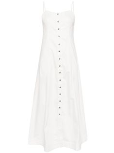 ivory cotton denim front button fastening sweetheart neck shirred panel sleeveless adjustable shoulder straps straight hem Denim Maxi Dress, Cotton Midi Dress, Dress Home, Free People Denim, Sweetheart Neck, Free People Dress, Scoop Neckline, Denim Dress, Day Dresses