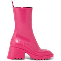 Chloe Betty Pvc Rain Boots Color: Pink Size 37 Msrp: $525.00 Crafted Of Sleek, High-Gloss Pvc, These Boots Are Anchored By A Chunky Lug Sole. Polyvinyl Chloride Upper Square Toe Pullover Style Elastane Lining Polyvinyl Chloride Sole Imported Block Heel, 2" (50mm) Designer Pink Round Toe Boots, Designer Pink Boots With Round Toe, Pink Rain Boots, Chloe Boots, Western Shoes, Gold Boots, Studded Ankle Boots, Suede High Heels, Pink Boots